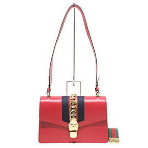Gucci Sylvie Shoulder Bag Red Leather Web Stripe Sherry 2way